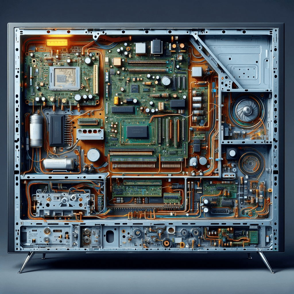 El interior de un televisor moderno.
