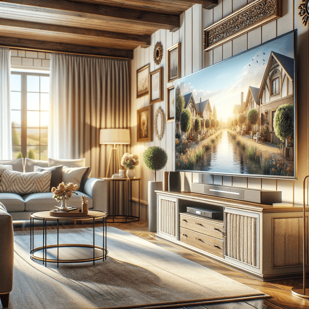 Uma sala de estar com uma televisão moderna